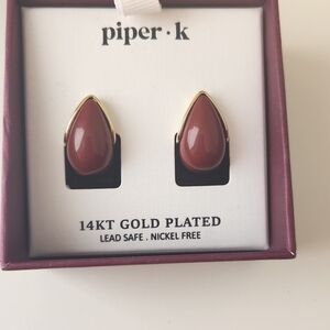 Piper Gold Plated Teardrop Earrings - Deep Red